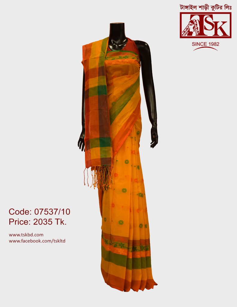 Cotton Saree -(07537-10) - Tangail Saree Kutir Ltd.
